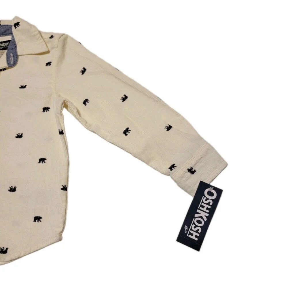 OshKosh B'gosh Boys 2T Long Sleeve Button-Up Cotton Corduroy Bear Shirt